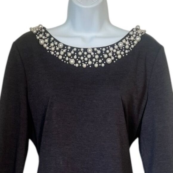 Leslie Fay Pearl Embellished Gray Winter Sheath Dress Size 16 - Picture 5 of 10